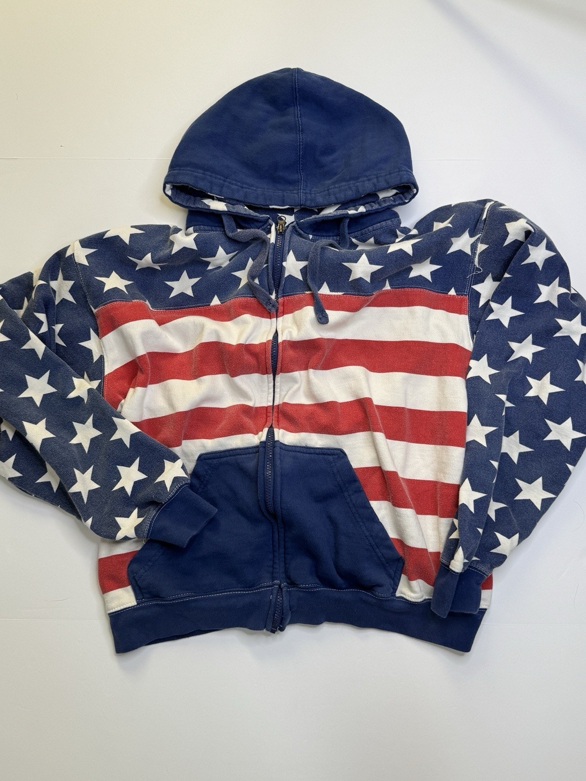 Us Vintage American Flag Full Zip Hoodie Mens Large Red White Blue Patriotic